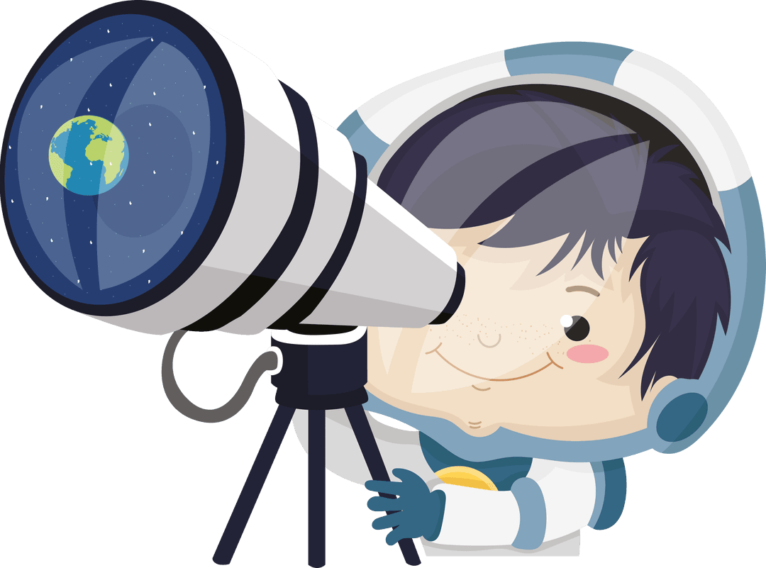 Curious Boy Observing Universe with Telescope on Transparent Background