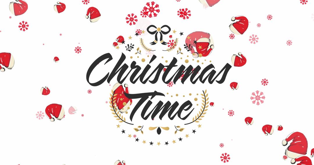 Festive Christmas Design with Santa Hats and Snowflakes