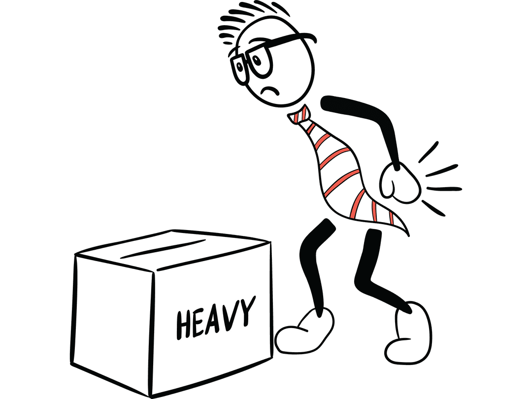 Cartoon Character Concerned by Heavy Transparent Box