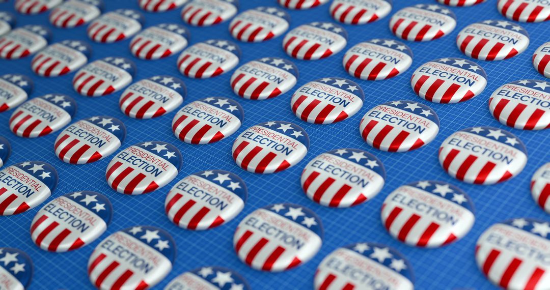 Presidential Election Buttons with American Flag Design on Blue
