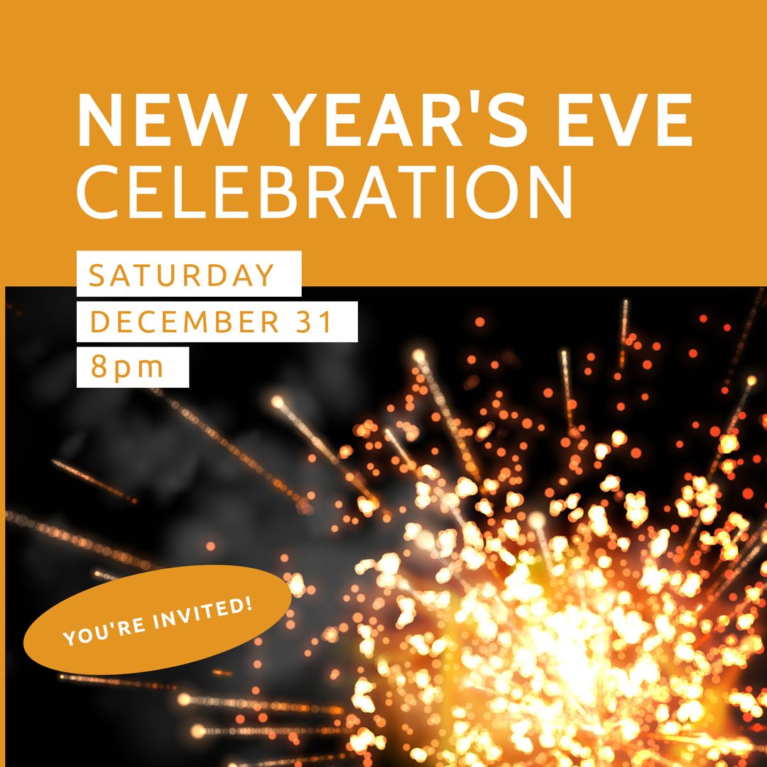 New Year's Eve Celebration Invitation with Fireworks Background - Download Free Stock Templates Pikwizard.com