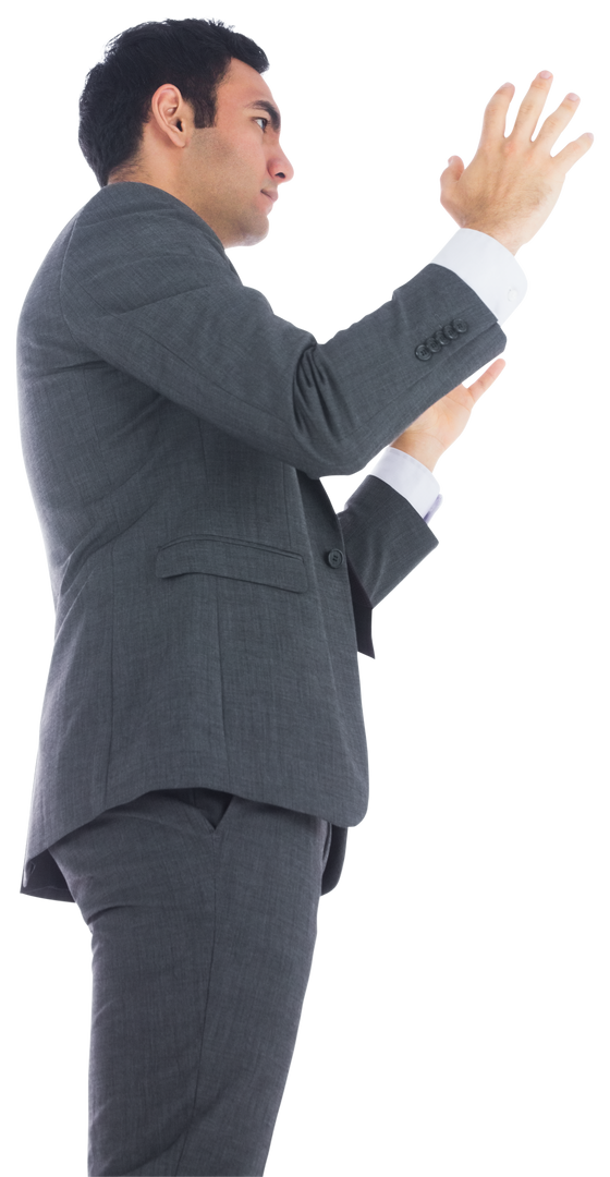 Transparent Businessman In Gray Suit Discussing Strategy - Download Free Stock Images Pikwizard.com