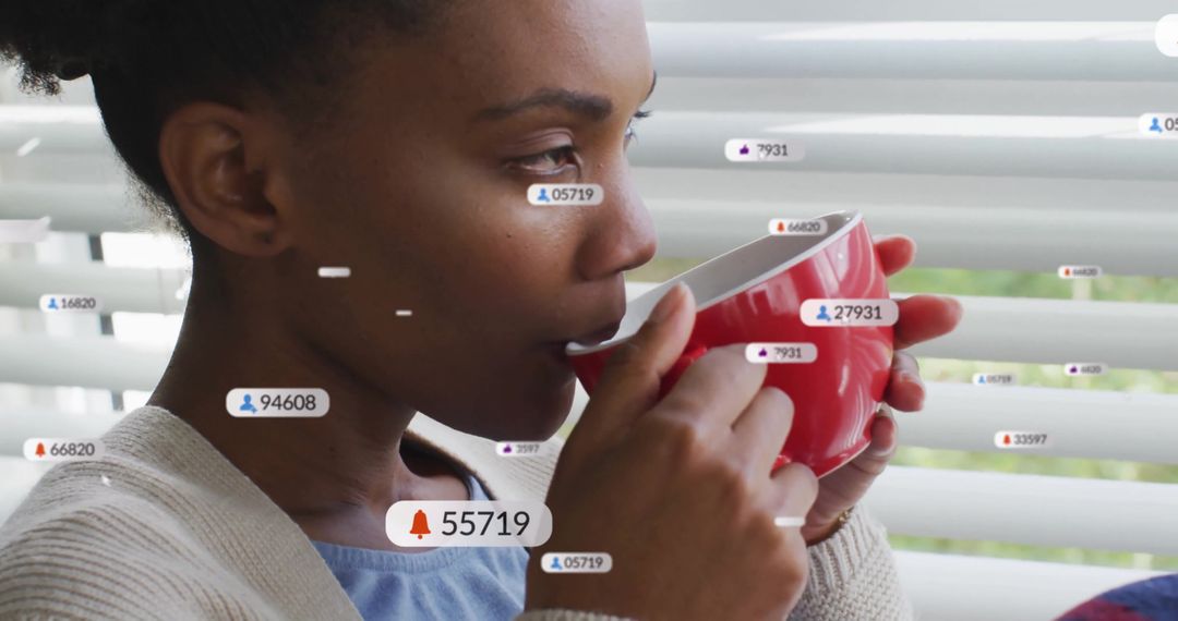 Woman Relaxing with Digital Notifications Near Window