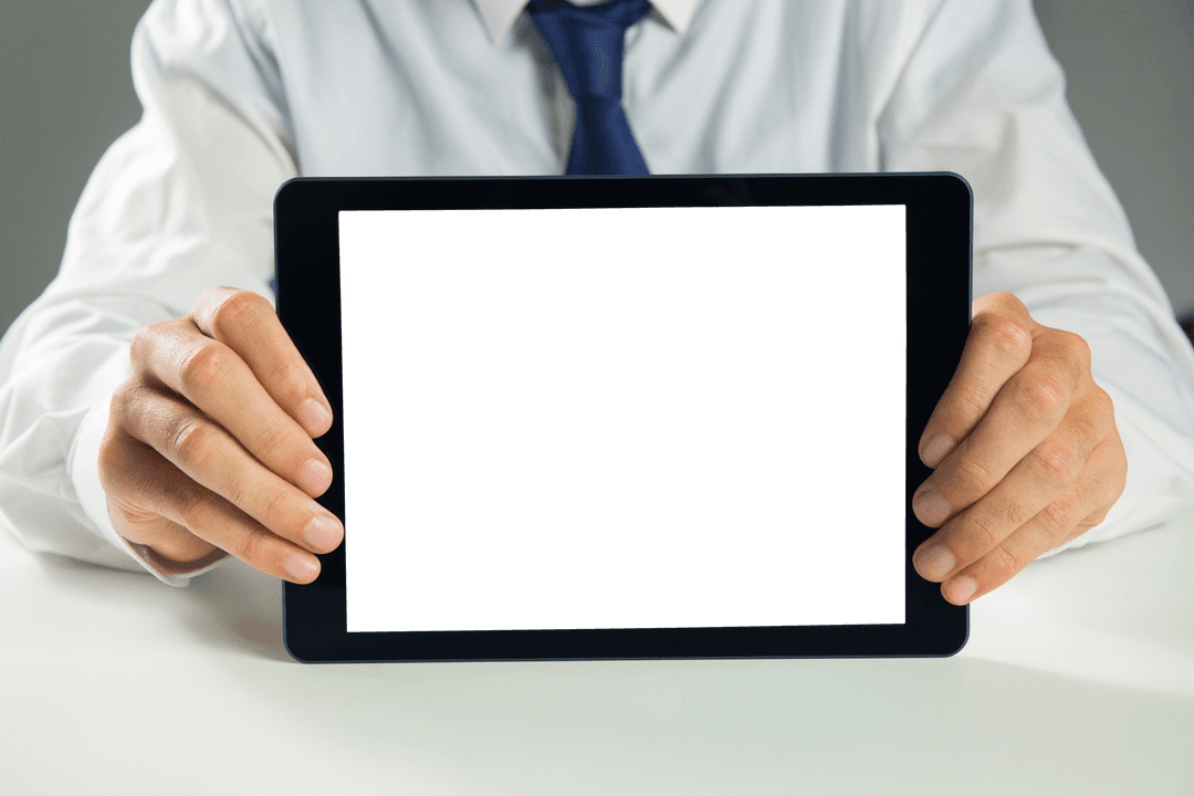 Transparent Background Caucasian Businessman Holding Tablet