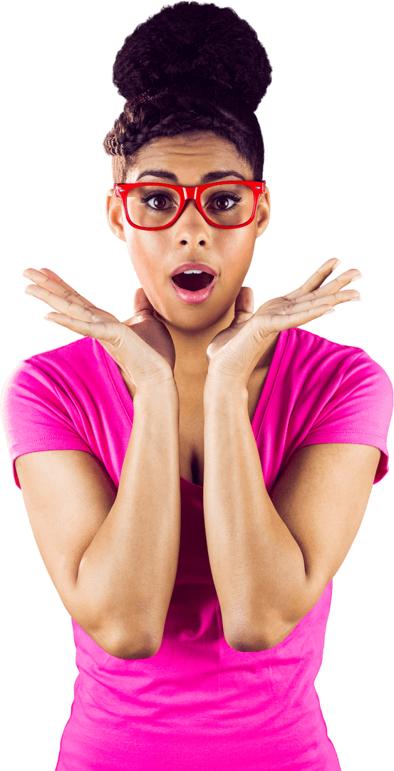 Transparent Portrait of Young Woman Expressing Shock and Surprise