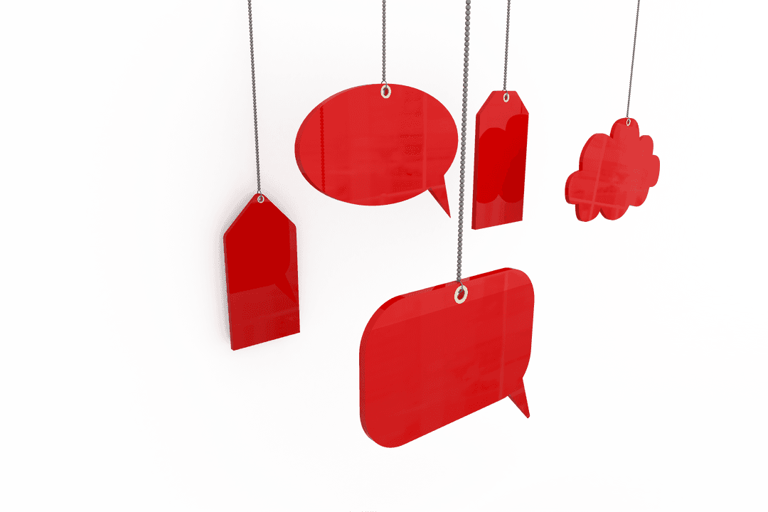Transparent Red Speech Bubble and Sale Tags Hanging