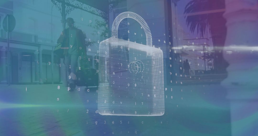 Digital Security Concept with Holographic Padlock Icon