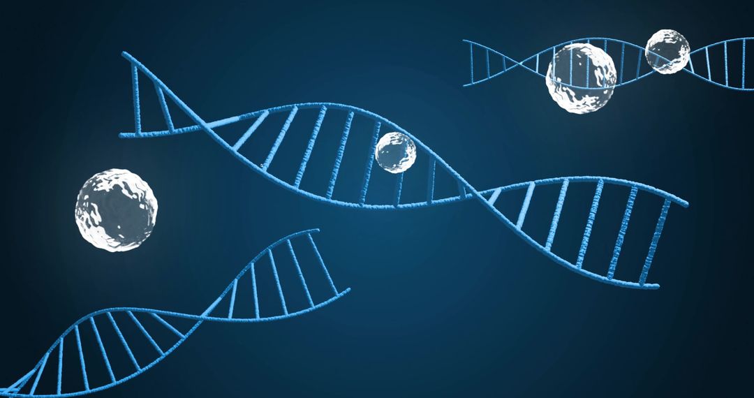 Futuristic DNA Strands and Bubble Elements on Dark Background