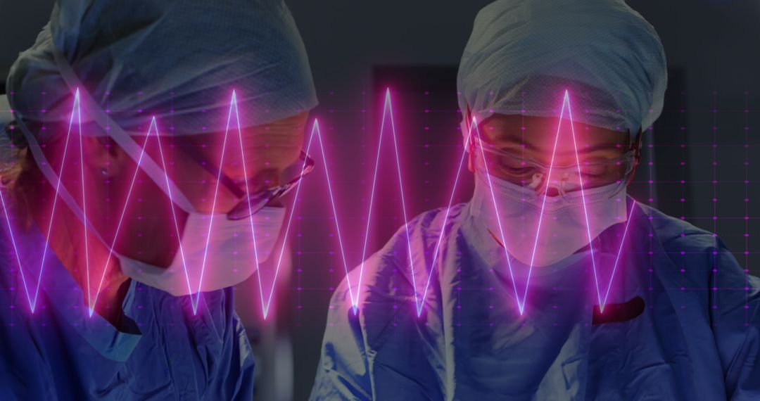 Surgeons Performing Operation with Heart Rate Monitor Overlay