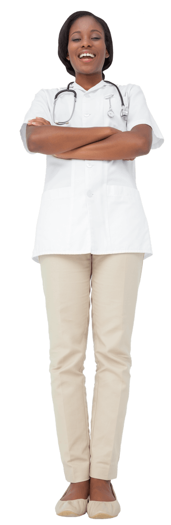 Transparent Smiling Nurse Standing with Crossed Arms