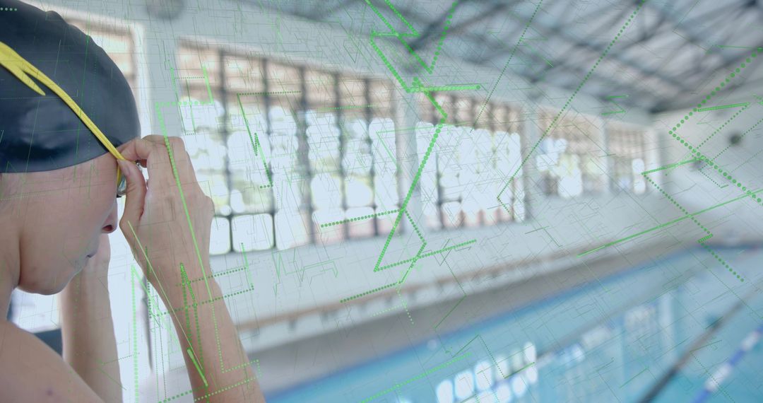Swimmer Adjusting Goggles at Indoor Poolside Ready for Training