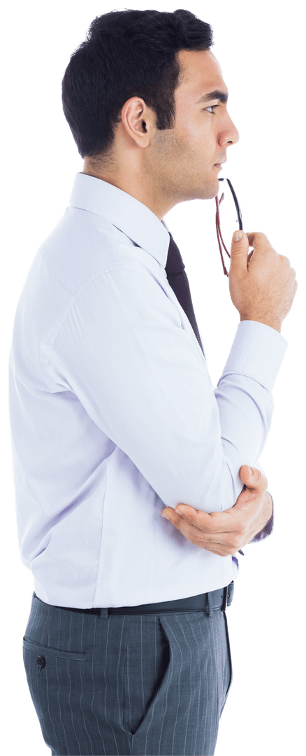Transparent Side View Concentrated Businessman Contemplating