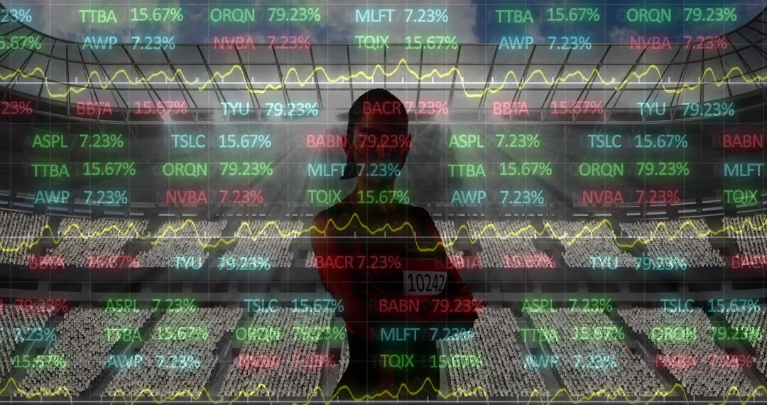 Data Analytics Overlay on Female Athlete in Sports Stadium