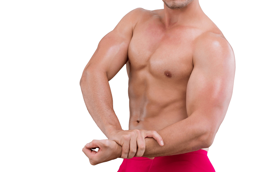 Muscular Caucasian Man Flexing on Transparent Background