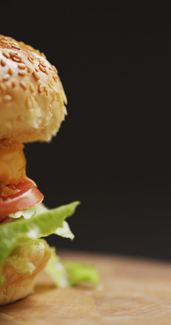 Close-Up of Fresh Homemade Hamburger with Lettuce and Tomato