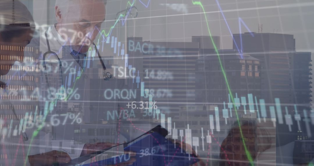 Financial Data Overlay on Business Professionals in Urban Setting