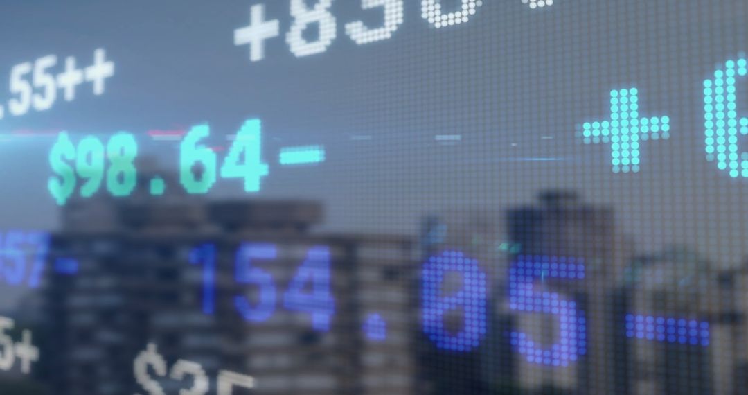 Digital Display of Financial Data Overlaid on Cityscape