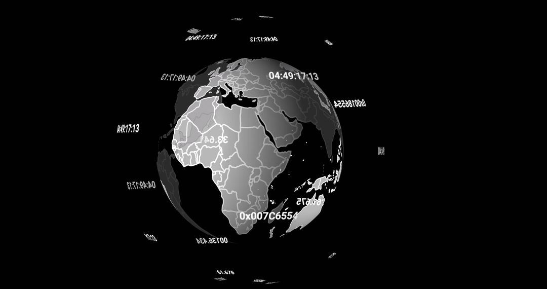 Dynamic Rotating Globe with Digital Data on Black Background