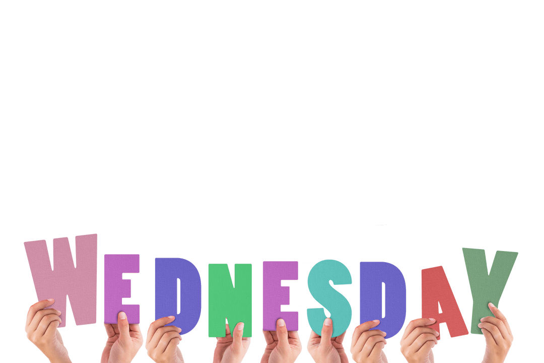 Transparent Hands Holding Letters Forming Wednesday Day Name