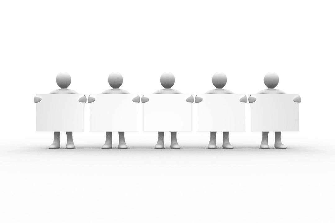 Transparent Figurines Holding Blank Posters with Space for Text