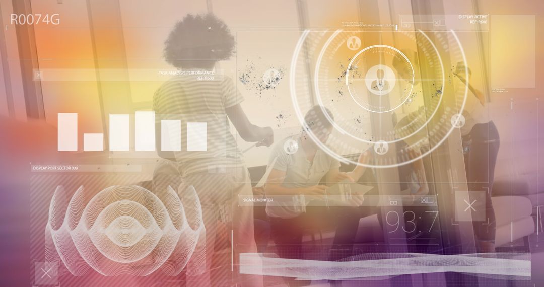 Futuristic Data Processing in Modern Diverse Office Meeting