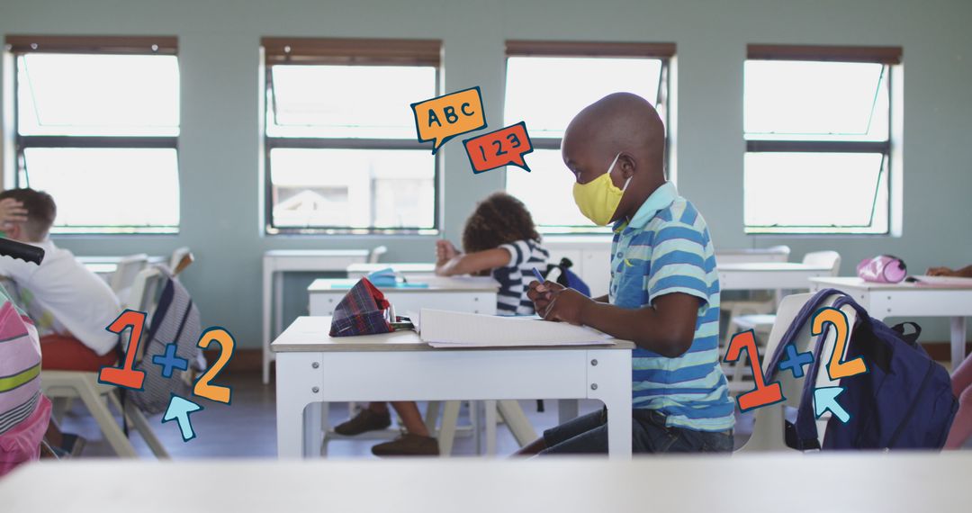 Primary School Classroom with Animation of Learning Symbols