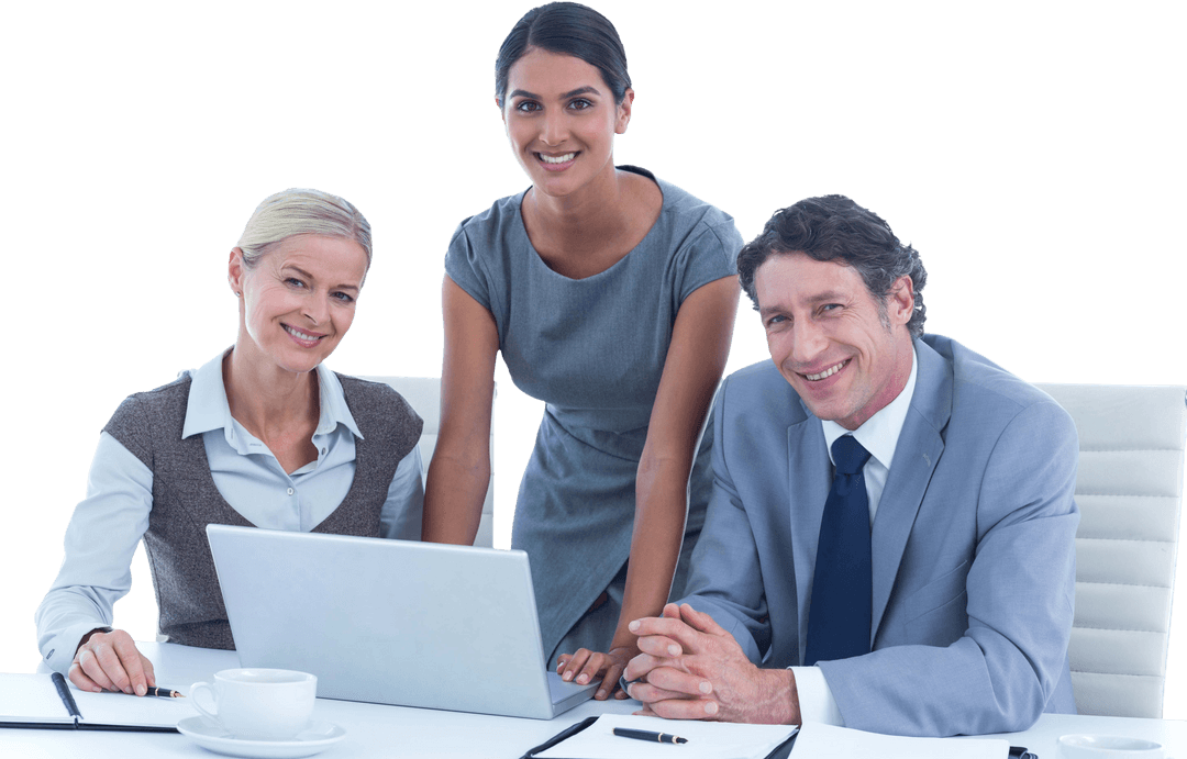 Transparent Business Team Collaboration Meeting at Office Desk