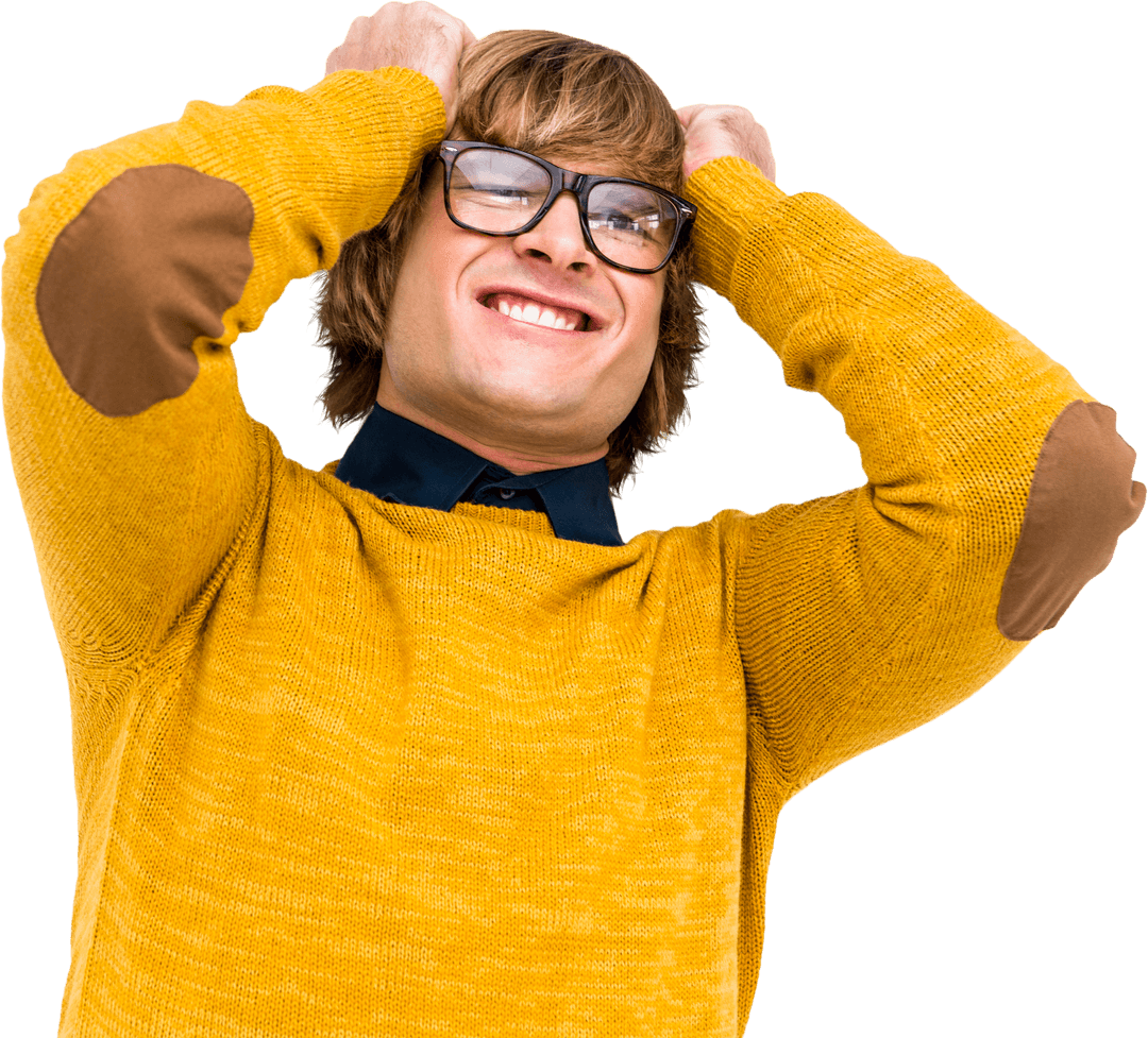 Transparent Clueless Man Wearing Orange Sweater