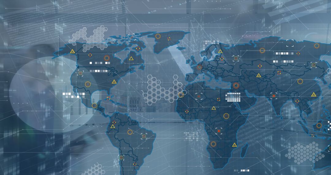 futuristic digital world map with data points and network connections - Free Images, Stock Photos and Pictures on Pikwizard.com