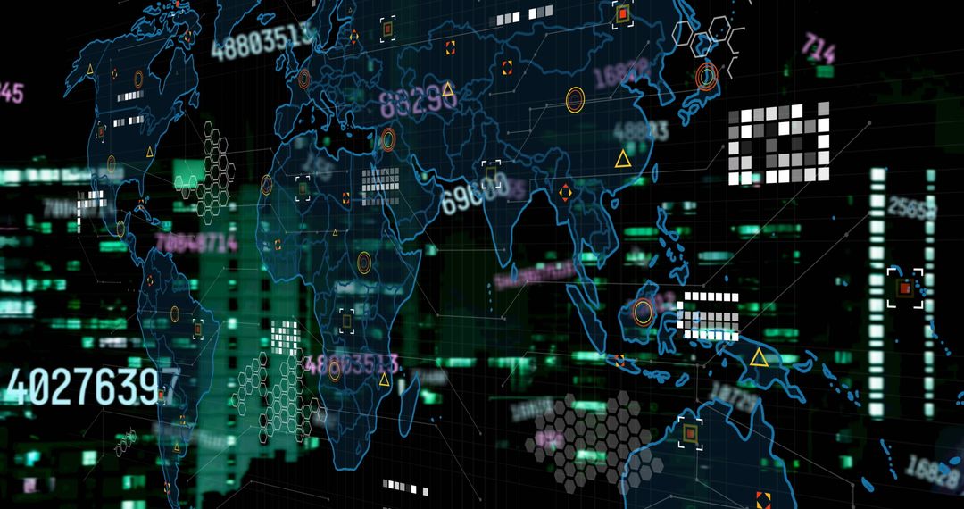 Digital World Map with Data Overlay and Asset Pricing