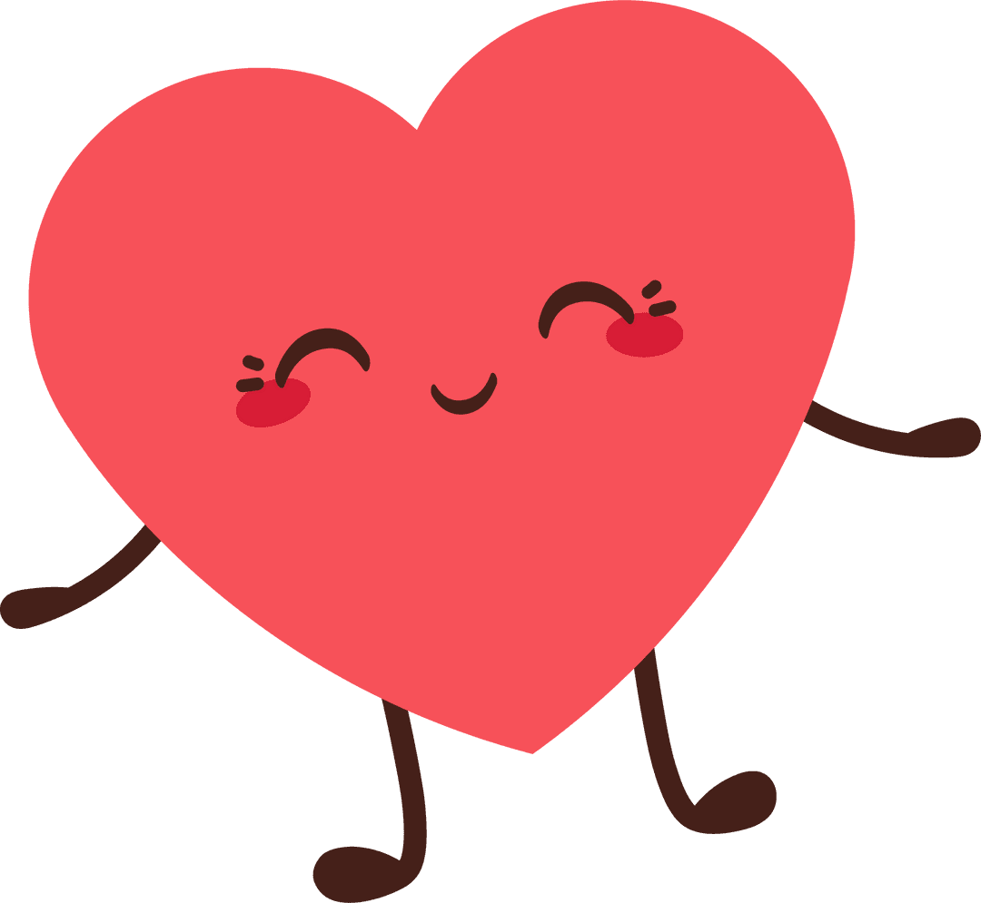 Smiling Cartoon Heart with Arms and Legs on Transparent Background