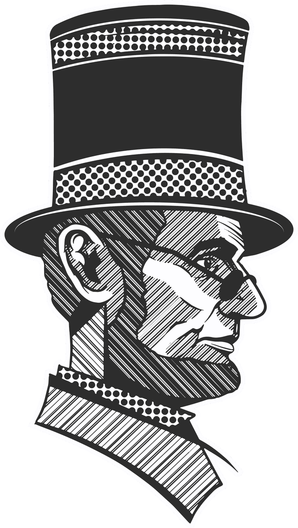 Abraham Lincoln in Top Hat on Transparent Background Illustration