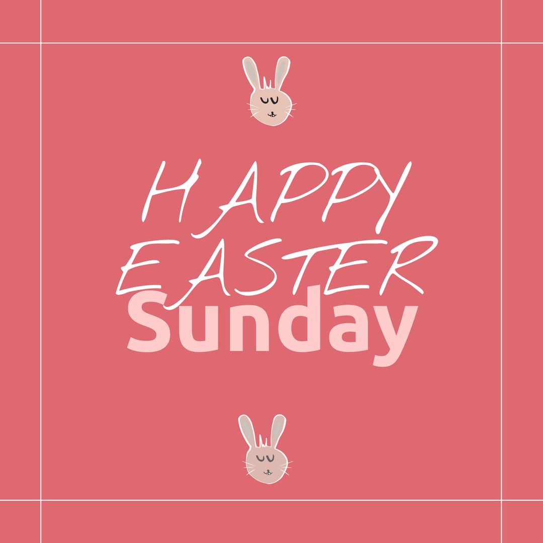 Cute Easter Bunny with Happy Easter Sunday Text on Pink Background