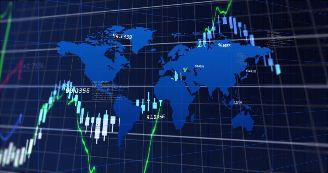 Global Financial Data Trends Overlapping World Map