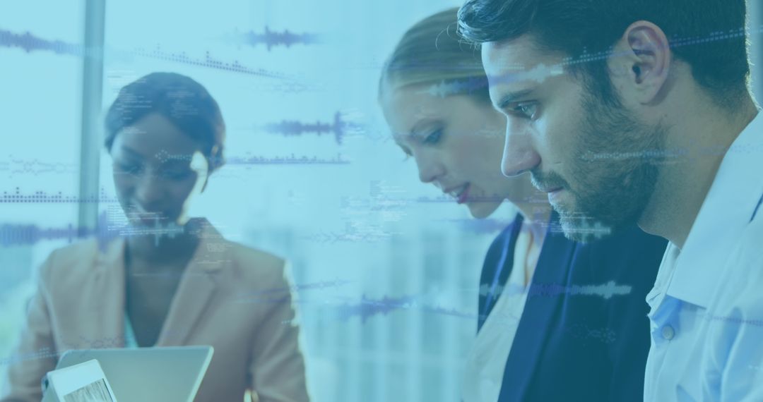 Diverse Business Team Analyzing Digital Data Layers