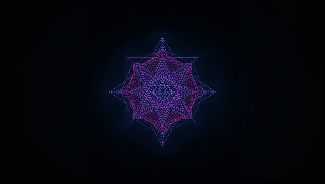Glowing Neon Star-Fractal in Dark Void