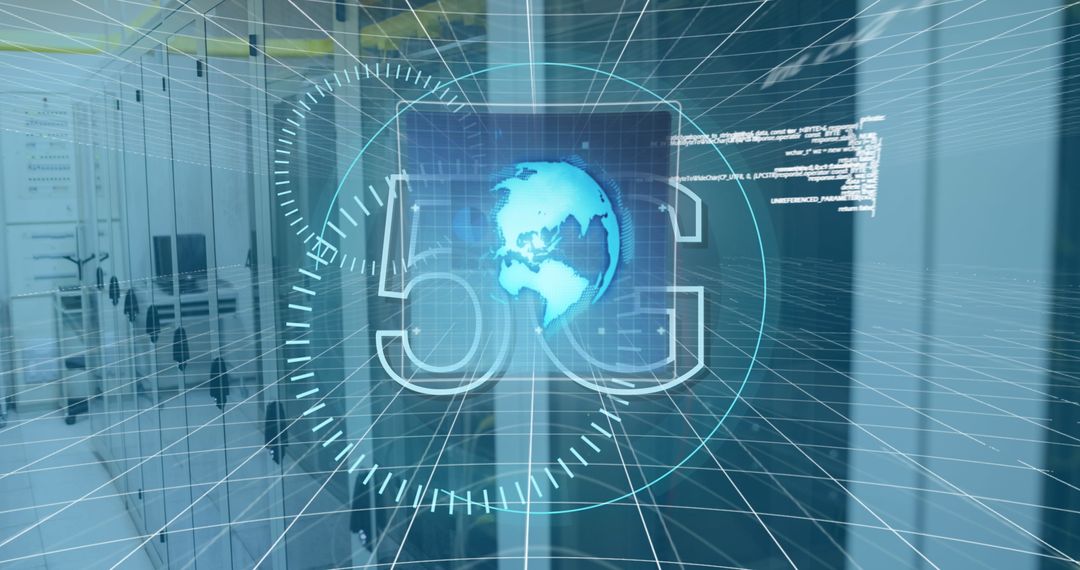 5G Network Technology Illustrated Over Data Servers