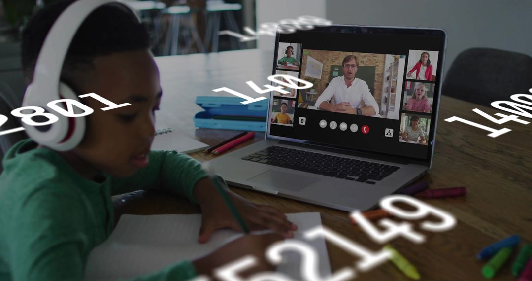 Child Engaged in Remote Learning with Virtual Classroom