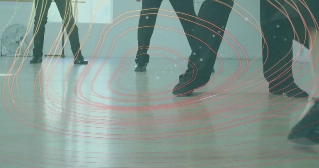 Dancers Synchronizing Footwork in Studio with Digital Lines Overlay