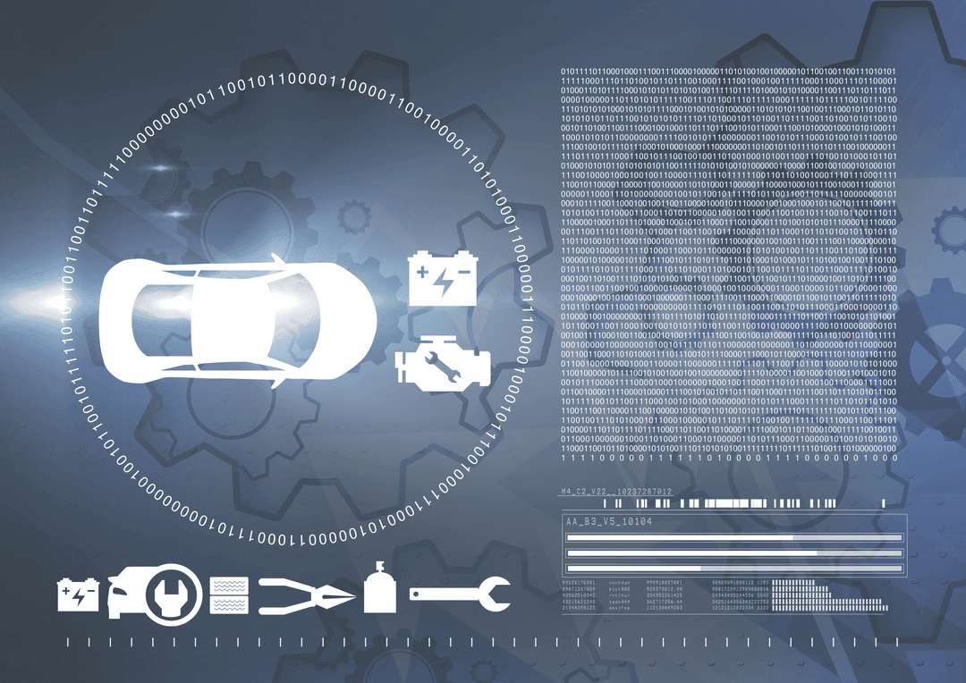 Transparent Car Blueprint with Tools and Binary Code Overlay - Download Free Stock Images Pikwizard.com