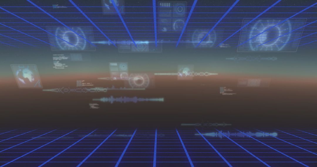 Futuristic Infographic Interface with Blue Grid Background