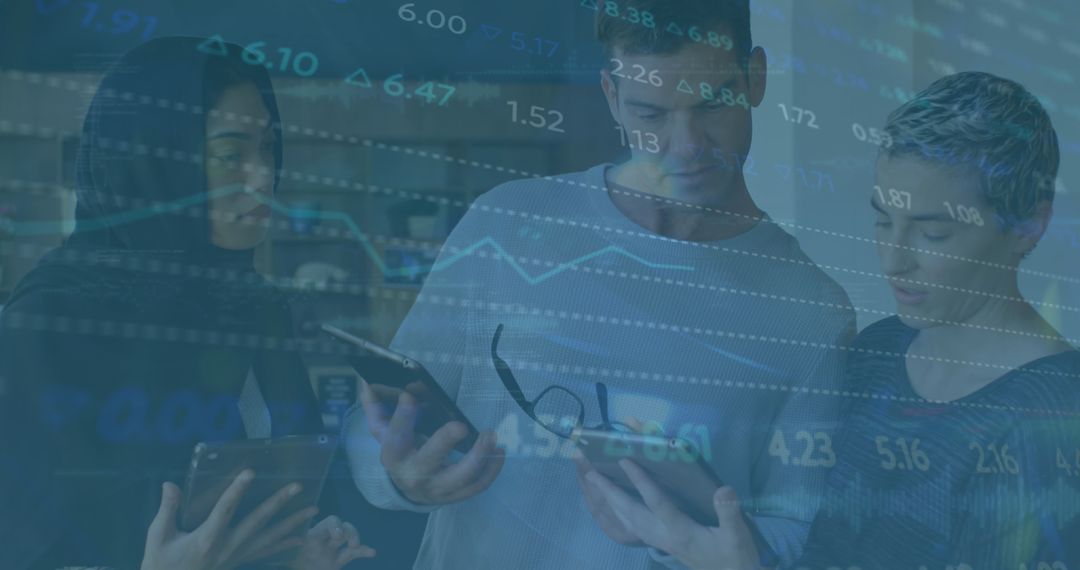 Diverse Team Collaborating on Stock Market Data Analysis