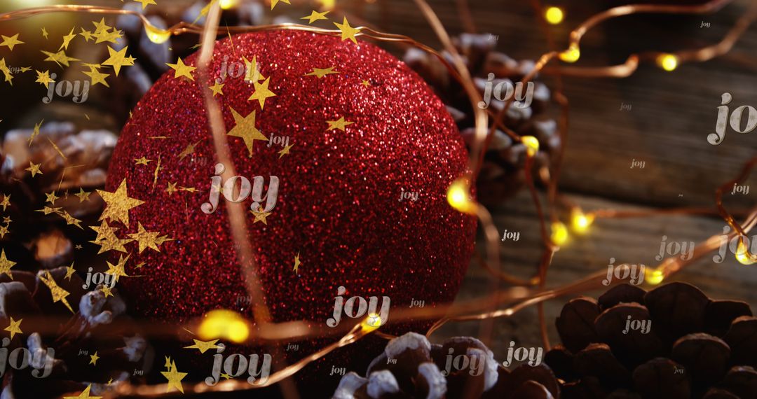 Festive Red Glitter Bauble with Textured Joy Message