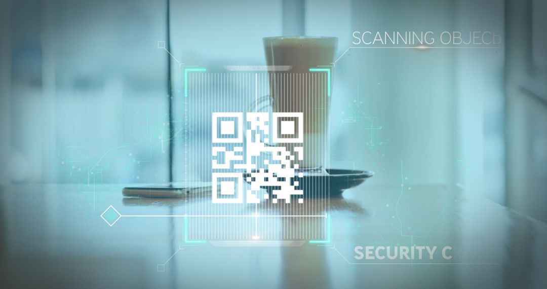 QR Code Scanning Over Cappuccino in Modern Cafe Atmosphere
