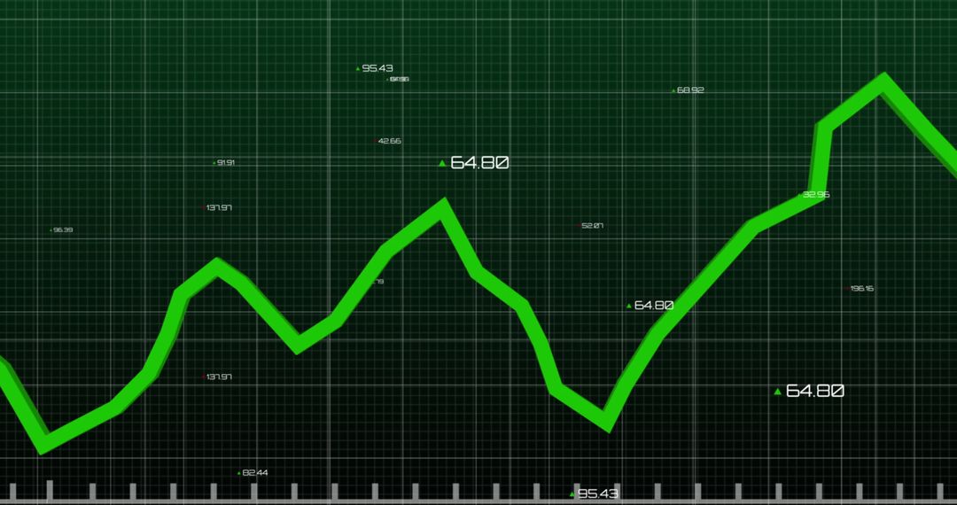 Dynamic Green Line Graph on Grid Background Displaying Data