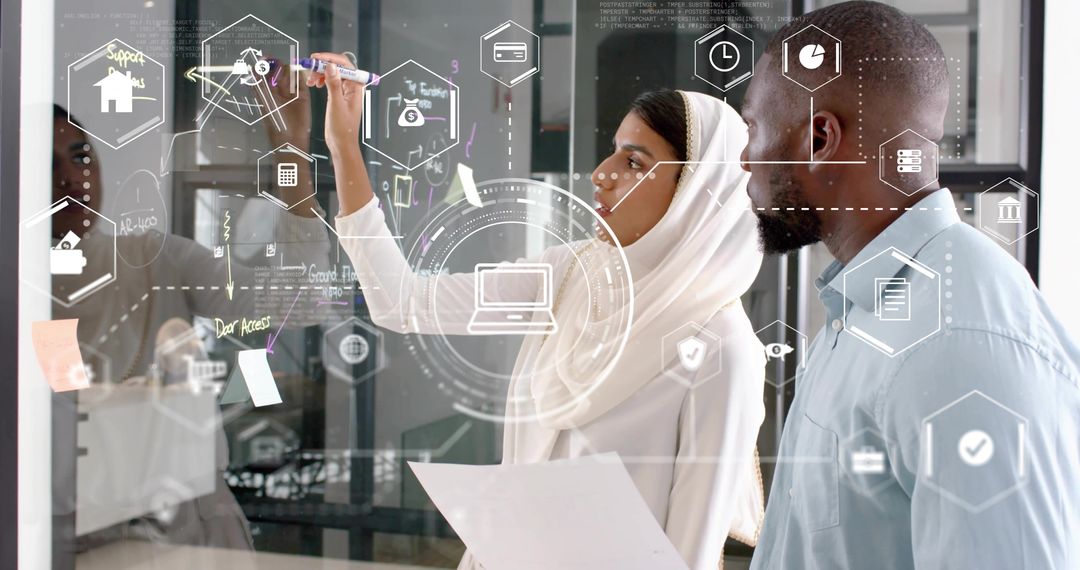 Diverse Professionals Collaborating with Futuristic Technology in Modern Office