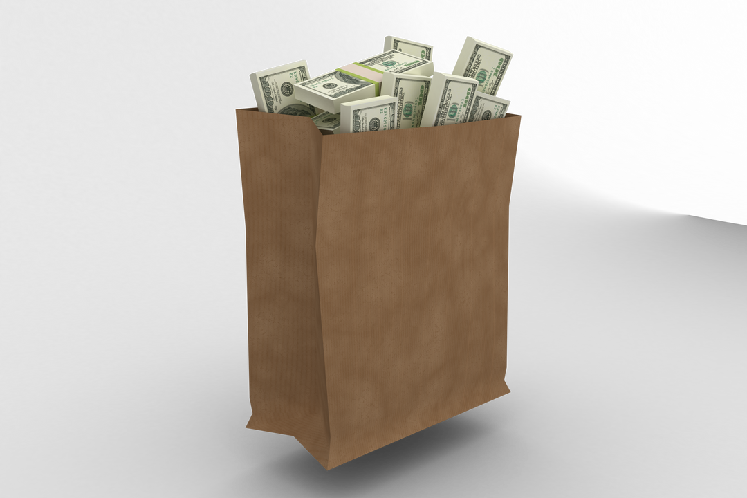 Brown Paper Bag Filled with Money on Transparent Background - Download Free Stock Images Pikwizard.com