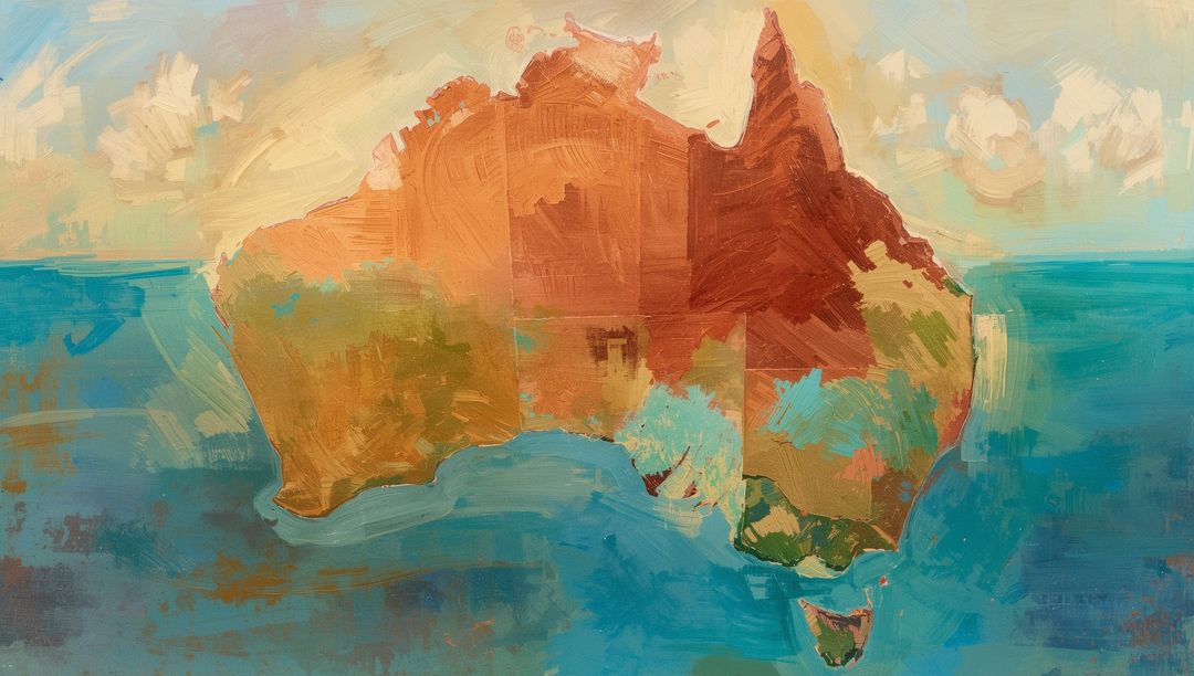 Textured Abstract Map of Australia on Canvas with Coastal Background