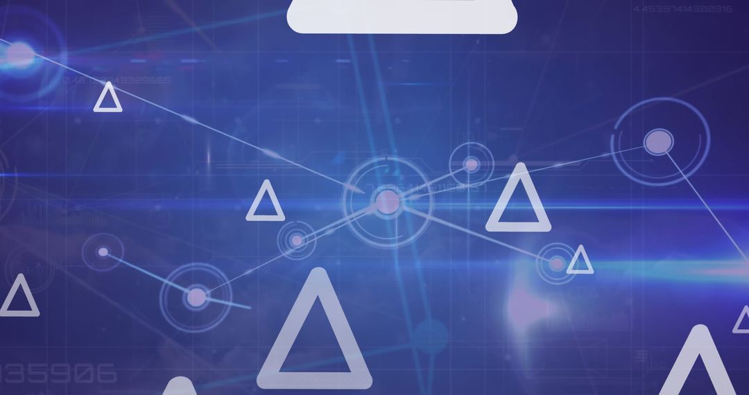 Digital Triangles and Network Connections on Blue Background