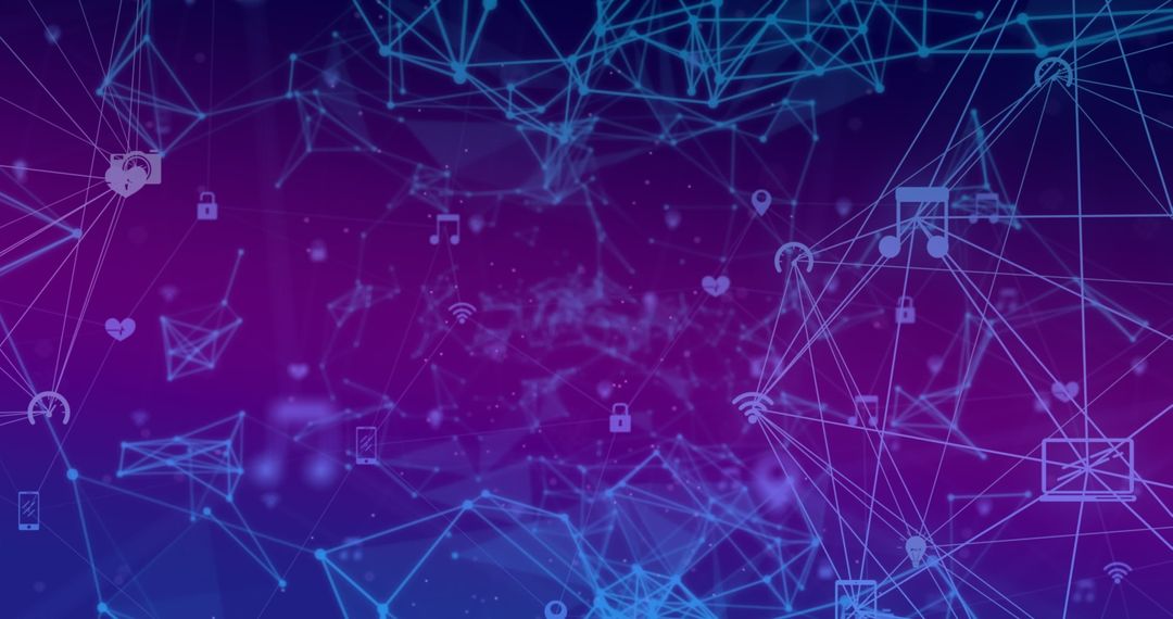 Abstract Network Connections with Digital Icons on Neon Background